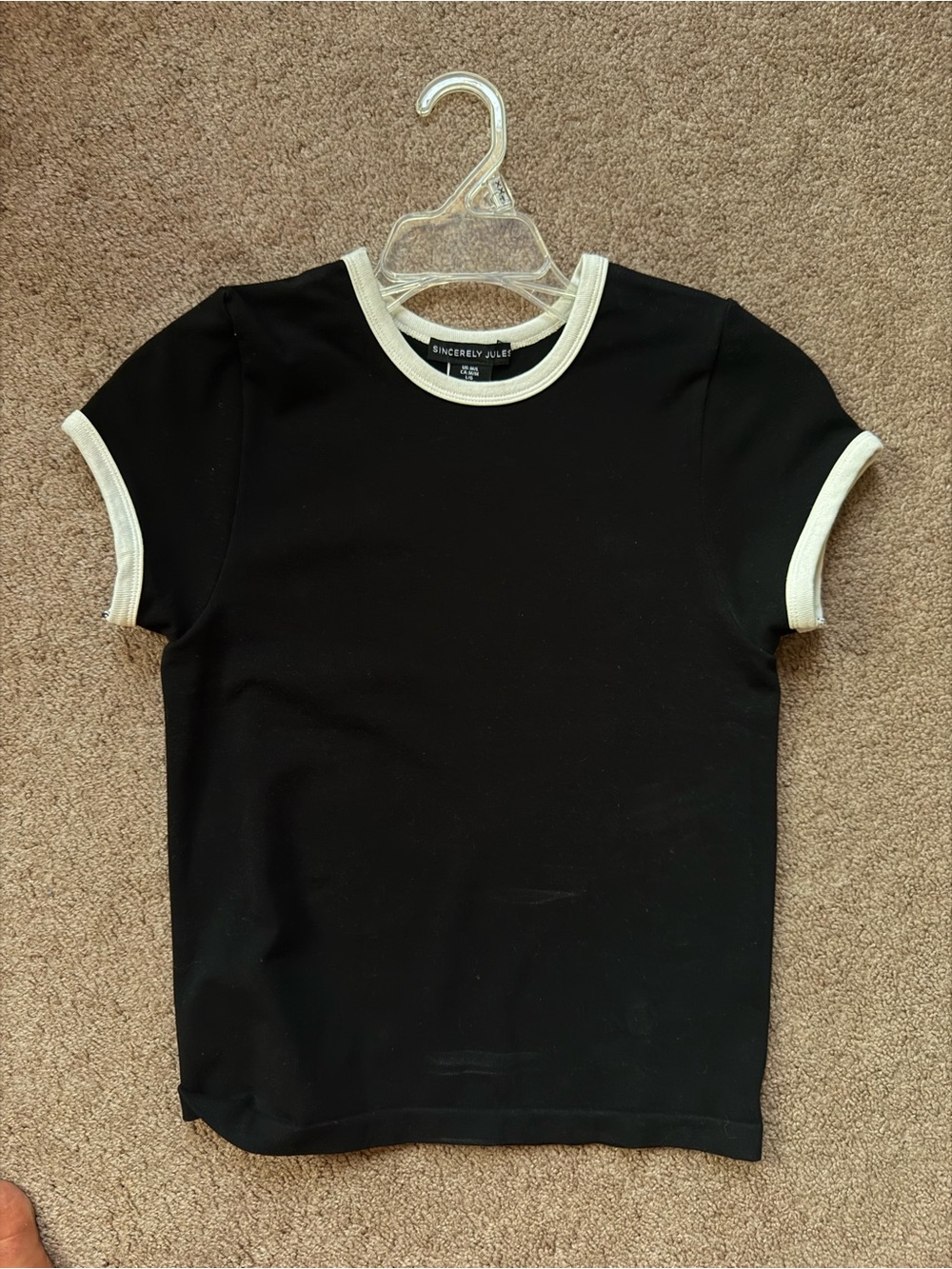 Black T shirt with white trim
